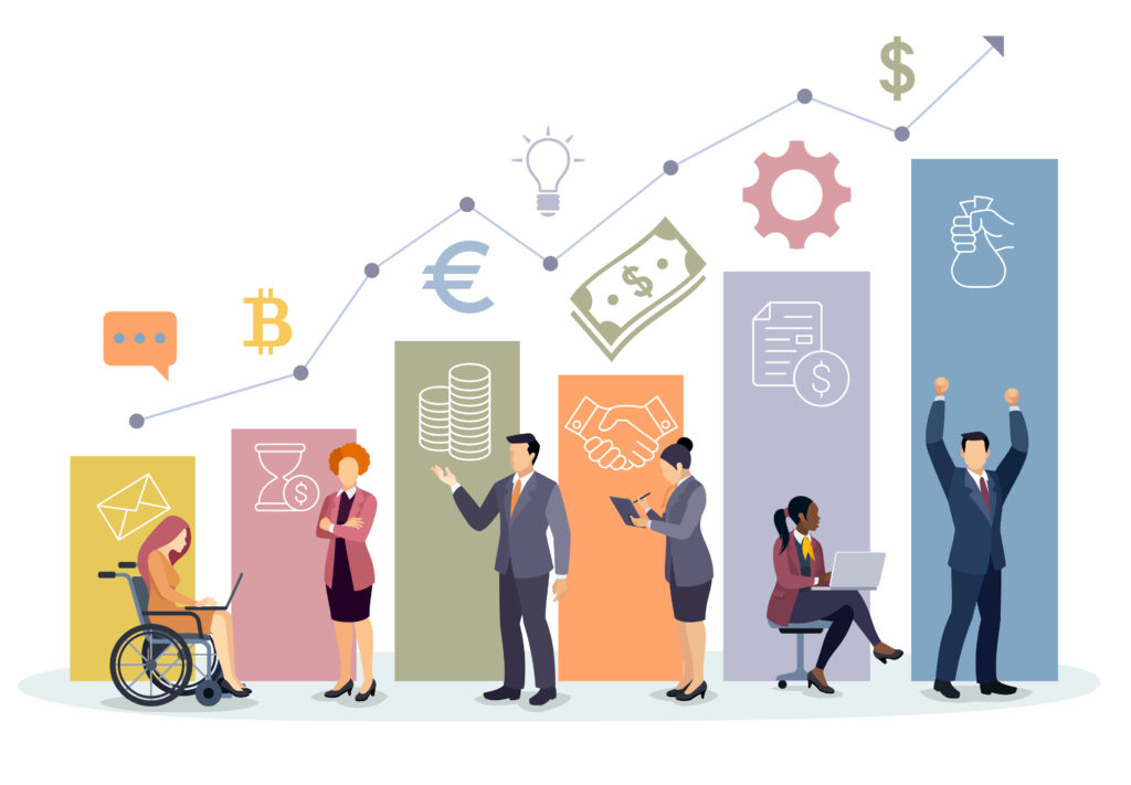 Illustration of professionals representing financial institutions and economic growth